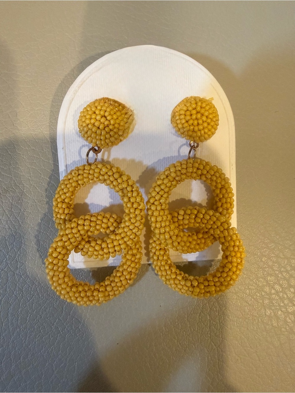 Handcrafted Yellow Beaded Double Hoop Drop Earrings
